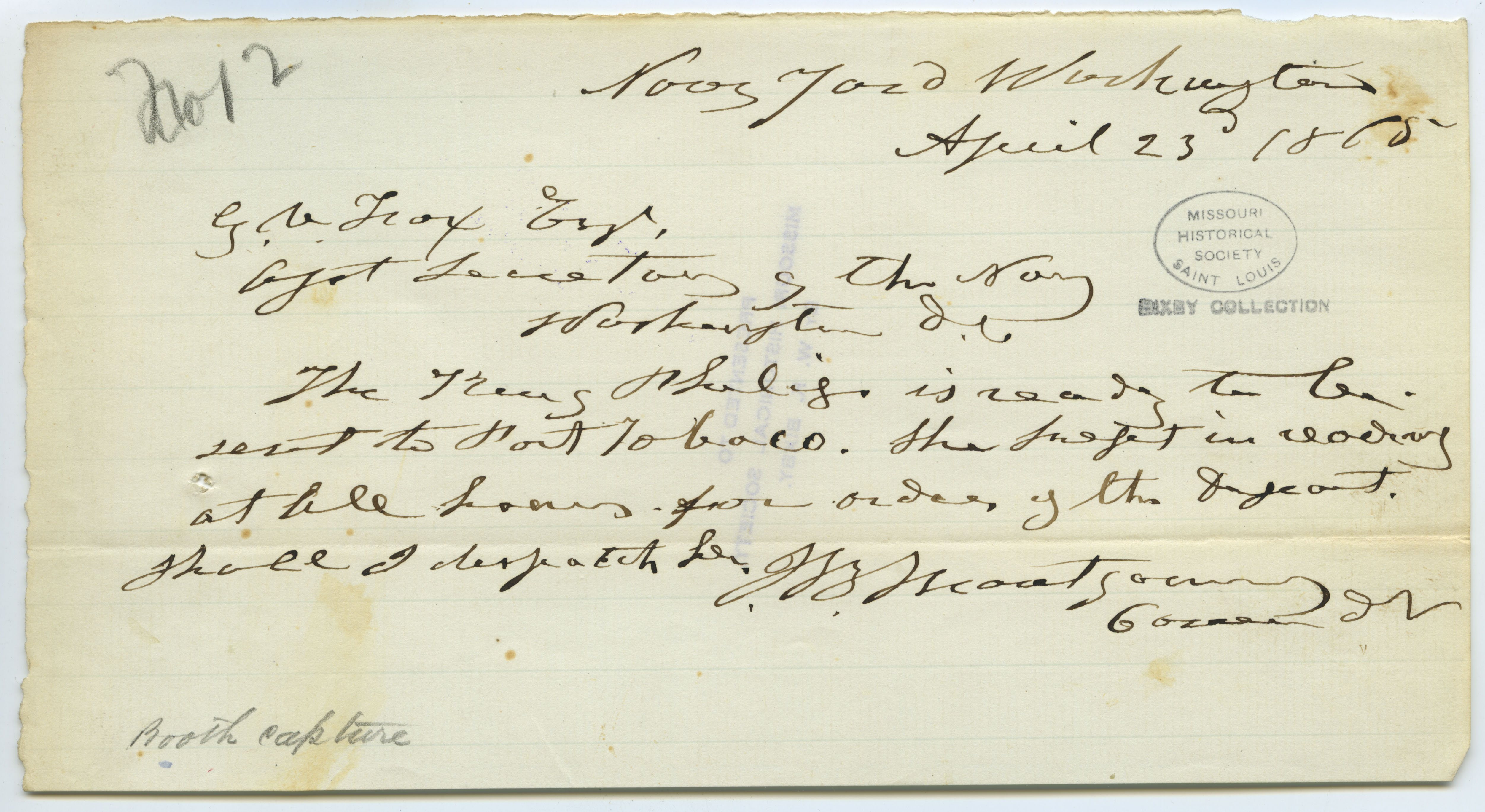 Contemporary Copy Of Telegram Of J.B. Montgomery, Navy Yard, Washington ...